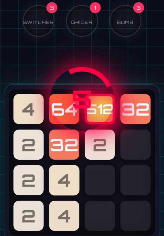 Grid Evolution Hard difficulty mode showing 512 tile attacked.